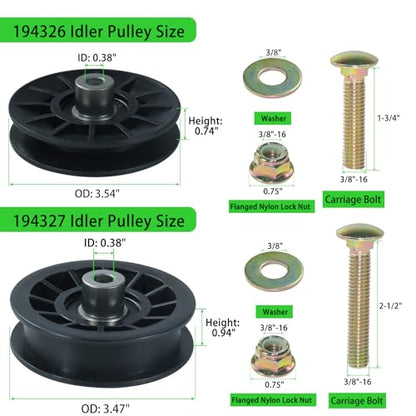 2 Pack 532194326 Idler Pulley with 532194327 Idler Pulley - color: A29 2x532194326+1x532194327+1/2x92 Belt