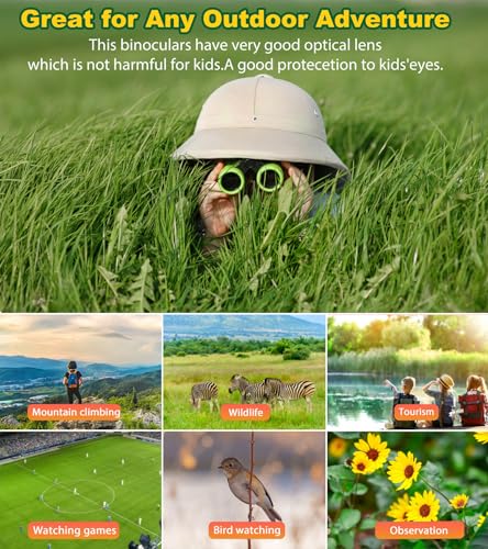 Binoculars for Kids, Toys for 3-12 Years Boys and Girls High-Resolution Optics Shockproof Mini Compact Toy Binoculars for Bird Watching, Hiking, Camping, Science, Detective - color: Blue+Green