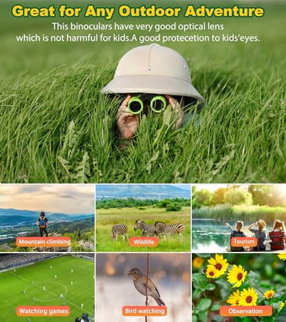 Binoculars for Kids, Toys for 3-12 Years Boys and Girls High-Resolution Optics Shockproof Mini Compact Toy Binoculars for Bird Watching, Hiking, Camping, Science, Detective - color: Blue+Green