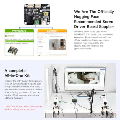 KLAYERS SO-ARM101 SE Open-Source 6-Axis Robotic Arm,A Complete All-in-One kit,Native Support for Hugging Face LeRobot, High-Torque Bus Servo, Photosensitive Resin 3D-Printed Parts,Come with Camera