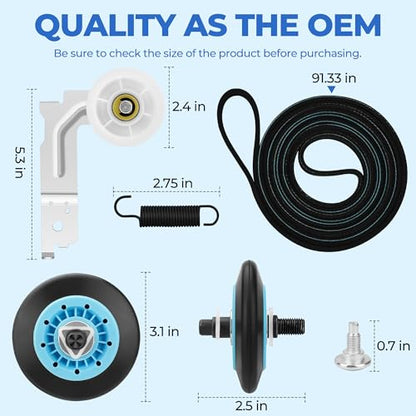 【UPGRADED】 DC97-16782A Fit for Samsung Dryer Roller Replacement Kit, Iclude DC93-00634A Dryer Idler Pulley, 6602-001655 Dryer Belt | High-Temperature & Wear-Resistant Materials By NISHCON - color: Blue