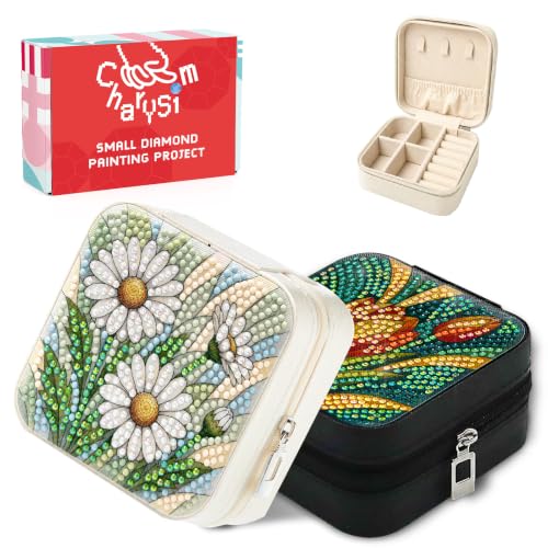 2 PC Diamond Art Flowers Jewelry Boxes Women Craft Adult Bedazzling Kit - color: white and orange