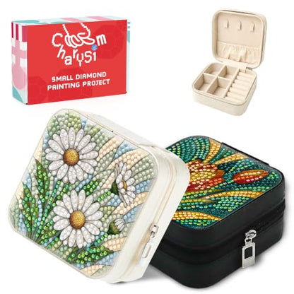2 PC Diamond Art Flowers Jewelry Boxes Women Craft Adult Bedazzling Kit - color: white and orange