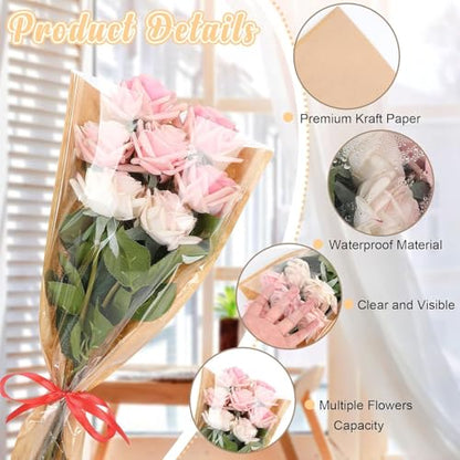 Majreey Floral Wrapping Paper Kit, 80Sheet Waterproof Floral Paper, 3Rolls Ribbon for Flower Bouquet, 2Rolls Transparent Tape,100Pcs Flower Pins, 48Pcs 3D Butterflies, 9Pcs Crowns (Flower-4) - color: Flower-4