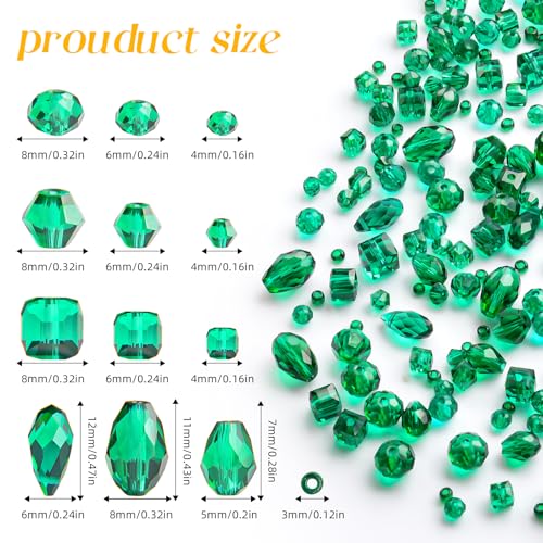 1500 Pcs Crystal Glass Beads for Jewelry Making – 12 Styles Bicone, Rondelle, Cube, Teardrop & 3mm Spacer Beads, DIY Bracelet Necklace Earring Craft Kit(Malachite Green) - color: Malachite Green