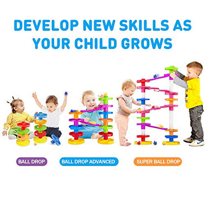 WEofferwhatYOUwant Advanced Ball Drop Toy – 16-Piece STEM Playset for Toddlers with 2 Purple Bridges & 8 Spiral Ramps | Creative Building Fun | Safe 9M+ | Interactive Family Play | Durable, Stackable
