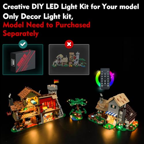 LocoLee LED Light Kit Compatible with LEGO Medieval Town Square 10332 (No Models Only Light) Creative Lighting Set Accessories Compatible with LEGO Town Square 10332 Set (Remote Control Light Kit) - style: Remote Control Light Kit