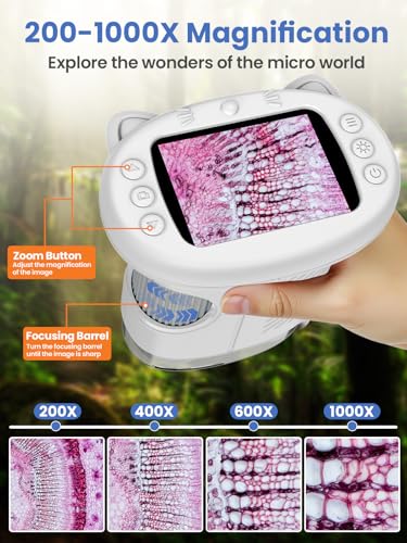 Microscope for Kids, 2.4 Inch Digital Microscope with 1000X Magnification, Handheld Camera Mini Pocket Magnifying Glass, Educational Toys for Ages 3+, White - color: White