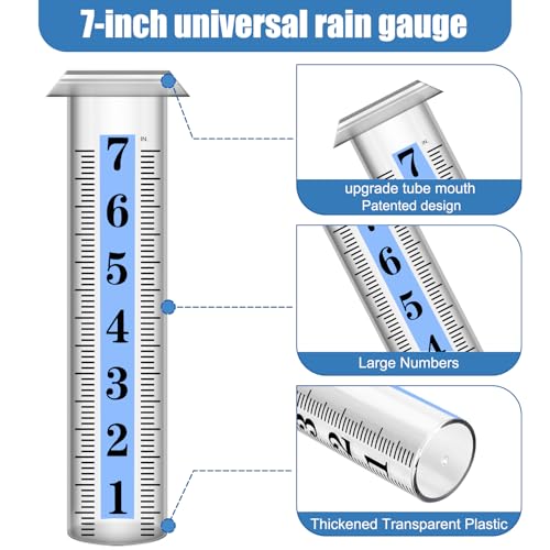 Accurate Rain Gauge Outdoor,7" Rain Gauges Outdoors Best Rated with Stainless Steel Rack Holder, Thickened Plastic Large Precise rain Measure Guage for Yard Fence Garden Lawn - color: Large Font Rain Gauge 2