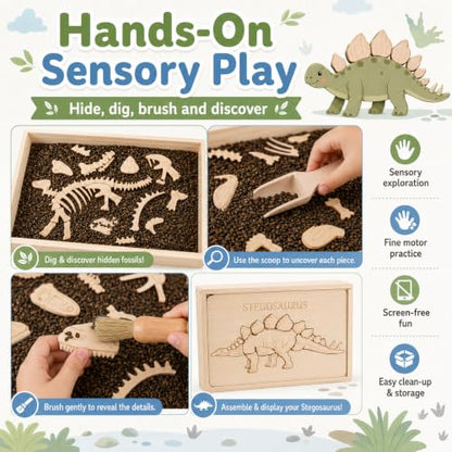 Dino Excavation Archaeology Dig Kit, Fossil Digging Kit for Kids, Dinosaur Skeletons Bones Puzzle Game with Wooden Storage Box, STEM Toys for Boys and Girls (Stegosaurus) - color: Stegosaurus