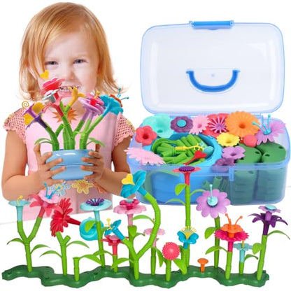 BIRANCO. Flower Garden Building Set - Grow up! Fun Stacking Toys for Toddlers and Kids Age 3-6 Year Olds, Educational Activity for Preschool, Cool STEM Gardening Gifts for Girls (138 PCS) - style: with 2 big flowerpots