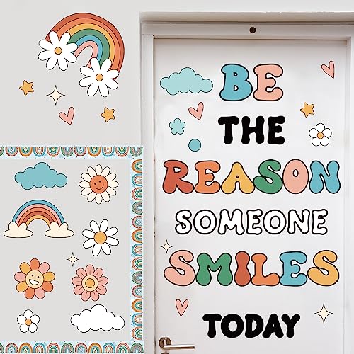 Boho Rainbow Classroom Bulletin Board Decoration Set Welcome Borders Cutouts for Back to School Classroom Door Welcome Bulletin Board Craft Party Home Wall(Be The Reason Someone Smile Today) - style: Be The Reason Someone Smile Today