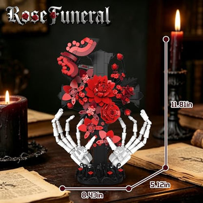 chanbrick Jesus Cross Building Set with Flower & Skull Hand for Adults, Gothic Crucifix Rose Skeleton Collectible Model for Women Home Art Decor, 800+ Pieces