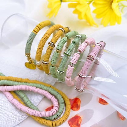 3600 PCS 10 Strands Polymer Clay Beads for Jewelry Making, Vinyl Heishi Beads 6mm for Surfer Bracelets Necklace Making (Pale Pink) - color: Pale Pink