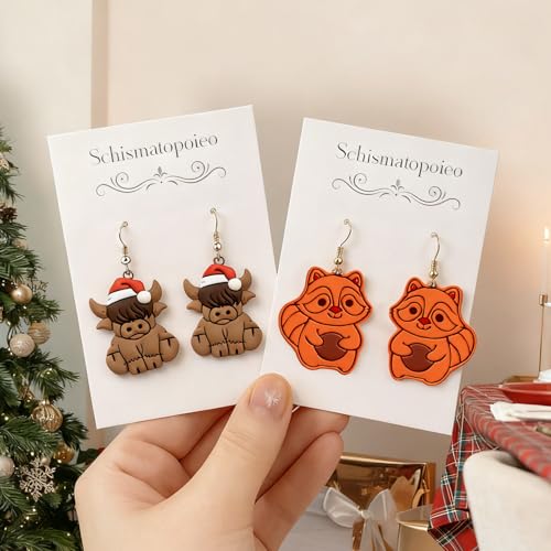 9 Pack Christmas Polymer Clay Cutters - Honey Jar/Bee/Bear/Dog Paw/Cow/Raccoon, Ideal Polymer Clay Molds & Polymer Clay Earring Cutters for Christmas Jewelry Making Easter Gifts - color: cattle