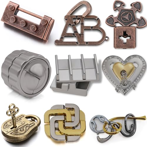 Wettarn 9 Pcs Metal Brain Teasers 3D Steel Puzzle Set, Novelty Style - style: Novelty Style