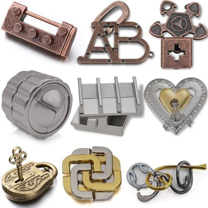 Wettarn 9 Pcs Metal Brain Teasers 3D Steel Puzzle Set, Novelty Style - style: Novelty Style
