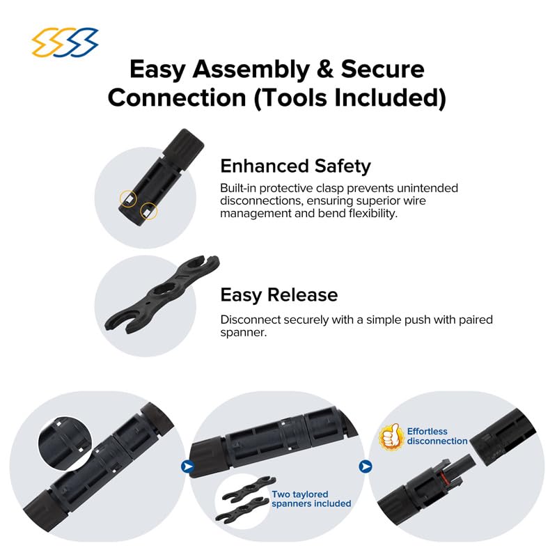Solar Connectors Kit, 1500V - Waterproof IP68, High Conductivity for 10-14AWG Wires, Includes Spanners - Inspected & Kitted in the USA (6 Pairs - 12 Pcs) - style: 6 Pairs - 12 Pcs