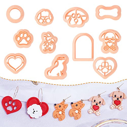 Puocaon Puppy Face Polymer Clay Cutters - 11 Shapes, Embossing Cute Dog Clay Cutters for Jewelry Making, Paw Print Clay Earring Cutters
