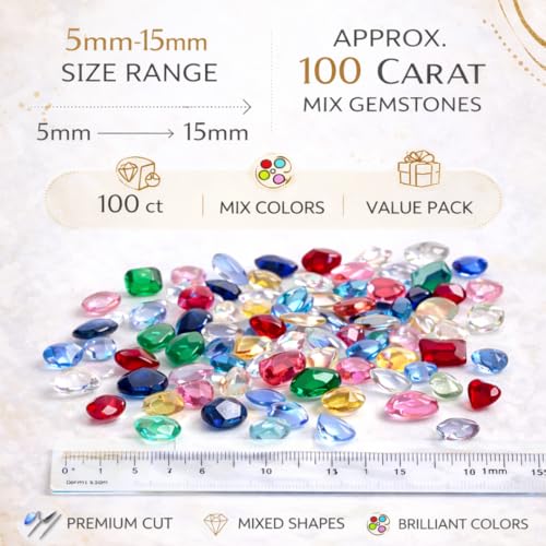 Mixed Natural Glass Loose Gemstones | Grade A+ (Natural Inclusions) | Hand Cut & Polished Gemstone Mix | Bulk Gemstone Lot for Jewelry Making, Craft, Healing (100 Carats)