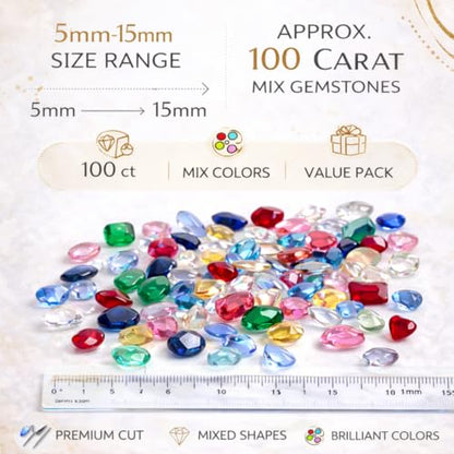 Mixed Natural Glass Loose Gemstones | Grade A+ (Natural Inclusions) | Hand Cut & Polished Gemstone Mix | Bulk Gemstone Lot for Jewelry Making, Craft, Healing (100 Carats)