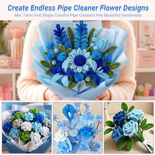 SENVIA Pipe Cleaners Flower Kit, 500 PCS Blue Chenille Stems Bulk - color: Blue