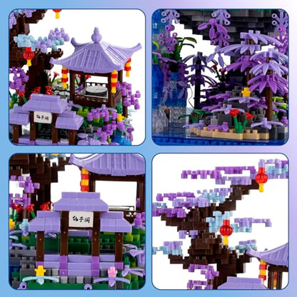 CAXIMSY Peach Blossom Pond Building Blocks Set,Building Blocks Set Gifts for Adults and Kids, Micro Bricks Cherry Blossom Tree House Kit with LED Light and Display Box（2500+Pieces） - style: With Acrylic Display Box