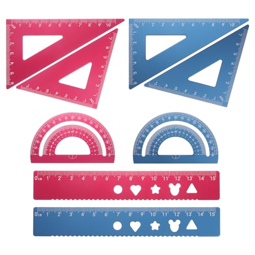 HARFINGTON 8pcs Triangular Ruler Set 15mm Aluminum Geometric Protractor Triangle Engineering Scale Drafting Ruler Kit for Office Home, Blue Red - size: 15mm