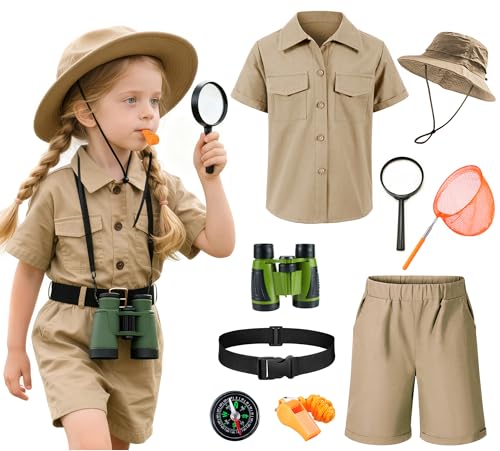 Kids Explorer Adventurer Costume Boys Girls Outdoor Kit Safari Camping Jungle Seeker Trailblazer Cosplay - color: Khaki, size: 3-4T