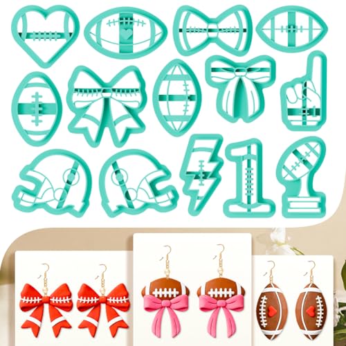 14Pcs Rugby Football Polymer Clay Cutters Bow Heart Polymer Cutter for Clay Earrings Making Festival Jewelry DIY - color: Rugby