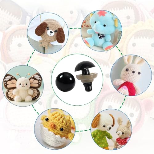TOAOB 150pcs 9mm Black Plastic Safety Eyes Crafts Safety Eyes with 150pcs Washers for Stuffed Animals Amigurumis Crochet Doll Making - size: 9mm