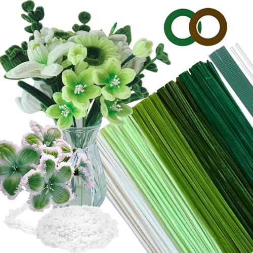 5-Color Green Pipe Cleaner Flower Kit,300 Pcs Pipe Cleaners Craft - color: Green