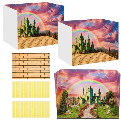 AmazingSpark 2 Set Green Castle Diorama Box and Yellow Brick Decor, Diorama Project Supplies Set, Cardboard Display Case Kit & Sticker with Double Sided Tapes for DIY Crafts - style: Green Castle