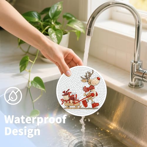 8 Pcs Christmas Diamond Art Coasters with Holder Cork Pads - color: Christmas C Coasters