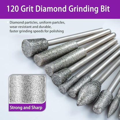 Diamond Grinding Bit Compatible with Dremel, 52Pcs Stone Carving Set Diamond Bits 1/8" (3mm) Shank Polishing Kit for Stone Glass Ceramics Carving Polishing Grinding Etching - style: Style 1