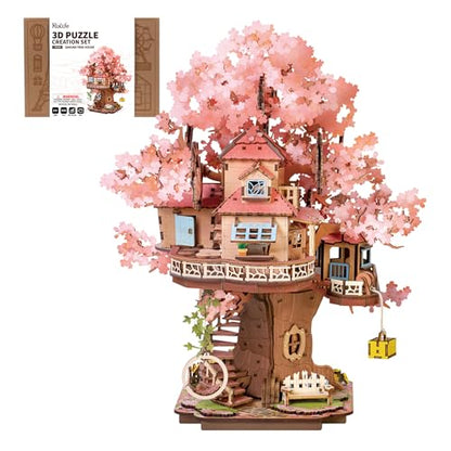 Rolife 3D Puzzles for Adults, Cherry Blossom Bonsai Tree Plants, Japanese Sakura Tree House Flowers Building Set for Adults for Table Toys & Home Decor, Creative Birthday Gift for Girls&Boys (535 PCS)