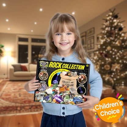 EDUMAN Rock Collection for Kids, 12 Specimens Box + 700g Real Crystals & Minerals STEM Gemstone Kit for Kids with Rock Identifier & Magnifier, Educational Geology Gift for Boys Girls Ages 6-12