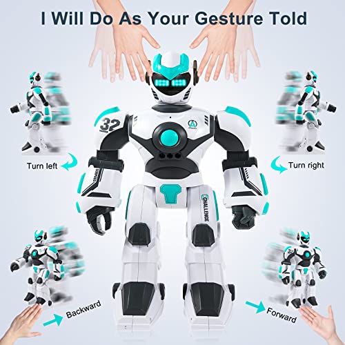 HPROMOT RC Robot Toy| Voice & Gesture Control| Walking Dancing Singing| Ages 6+ | Remote Gesture & Voice Control | Walks | Dances & Sings | Rechargeable | Educational Gift for Boys & Girls Ages 6+ - color: White