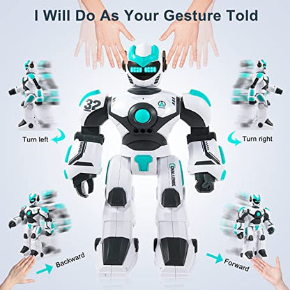HPROMOT RC Robot Toy| Voice & Gesture Control| Walking Dancing Singing| Ages 6+ | Remote Gesture & Voice Control | Walks | Dances & Sings | Rechargeable | Educational Gift for Boys & Girls Ages 6+ - color: White