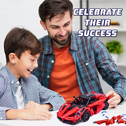 WISEPLAY Build Your Own RC Car Kit- 380PCS STEM Remote Control Car Building Kit - Great Building RC Gift for Your Kid - color: Red Storm