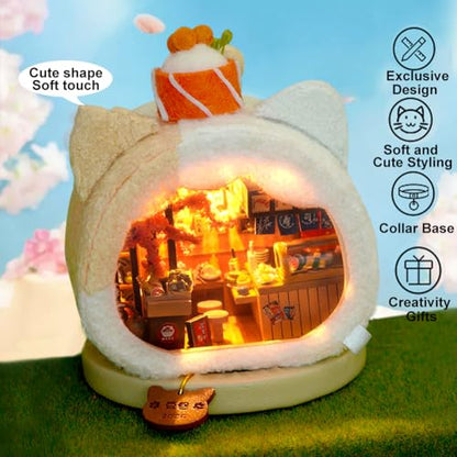 3D Wooden Book Stand Puzzle DIY Dollhouse Wood Nook Model Building Kit with LED Light for Adults to Build Creativity Christmas Halloween - color: F