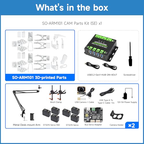 KLAYERS SO-ARM101 SE Open-Source 6-Axis Robotic Arm,A Complete All-in-One kit,Native Support for Hugging Face LeRobot, High-Torque Bus Servo, Photosensitive Resin 3D-Printed Parts,Come with Camera