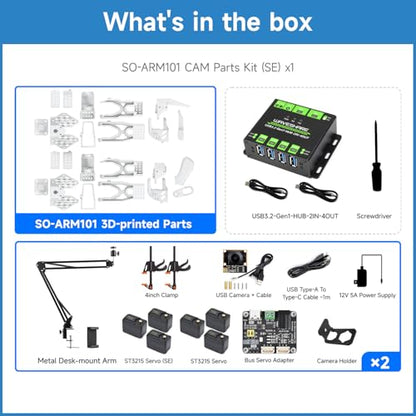 KLAYERS SO-ARM101 SE Open-Source 6-Axis Robotic Arm,A Complete All-in-One kit,Native Support for Hugging Face LeRobot, High-Torque Bus Servo, Photosensitive Resin 3D-Printed Parts,Come with Camera