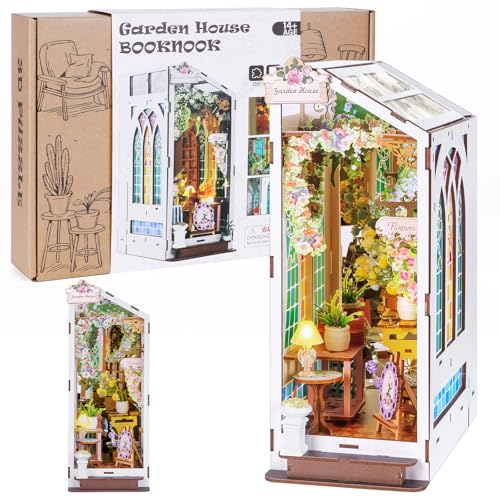 Book Nook Kit for Adult Teen Miniature Garden House with LED Light - color: New Garden House