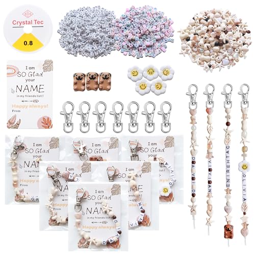 Tuhangcc 16 Set DIY Keychain Making Kit，Adjustable Letter Alphabet Beads Strings,Keychain Bohoemian-Chic Beads, 16 Charm Cards with Lobster Clasps & Strings for Boho Party Favor - color: Boho