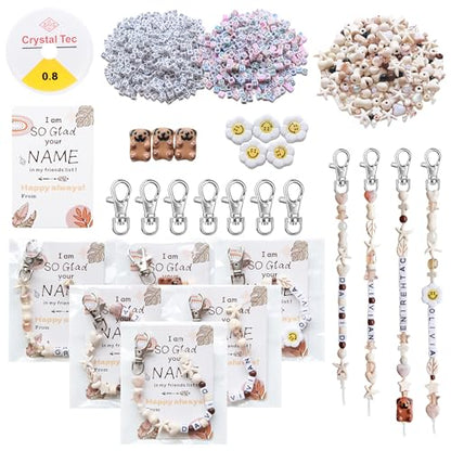 Tuhangcc 16 Set DIY Keychain Making Kit，Adjustable Letter Alphabet Beads Strings,Keychain Bohoemian-Chic Beads, 16 Charm Cards with Lobster Clasps & Strings for Boho Party Favor - color: Boho