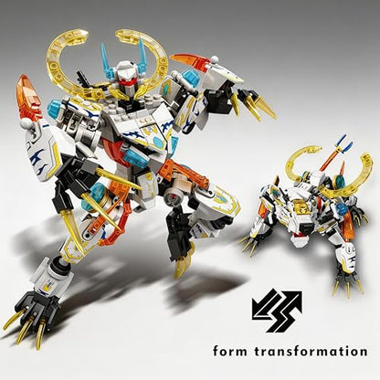 White Tiger Mecha Building Set, 2 in 1 Transformable Tiger Robot Toy for Kids & Teens Ages 8+