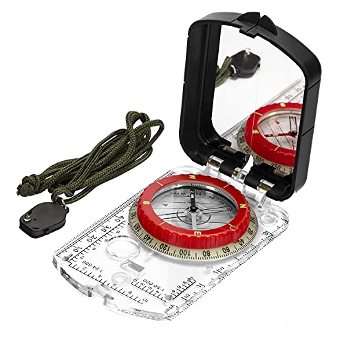 BIJIA Orienteering Map Compass -Sighting Mirror Compass with Adjustable Declination,Clinometer and LED Light for Hiking,Camping,Orienteering,Hunting,Global Mountaineering, Navigating and SAR Training