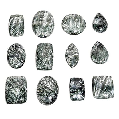 4pcs Natural Seraphinite Gemstone Wholesale Cabochons Lot, Jewelry Making Loose Gemstone, Polished Home Decor Specimen, DIY, Wire Wrapping, Reiki, Healing Crystals, Bulk Gemstone Deal