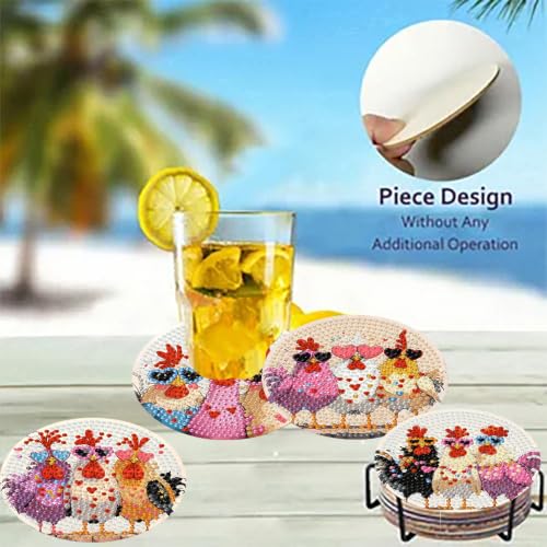 Zythron 8 Pack Diamond Art Coasters,Chicken Diamond Painting Coasters Kits - color: Three Chickens Coasters